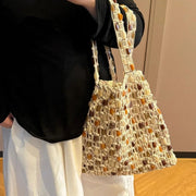 Women Beaded Bag Summer Design Hollow-out Woven Bead Tote Bag Shoulder Bag Female Small Handbag